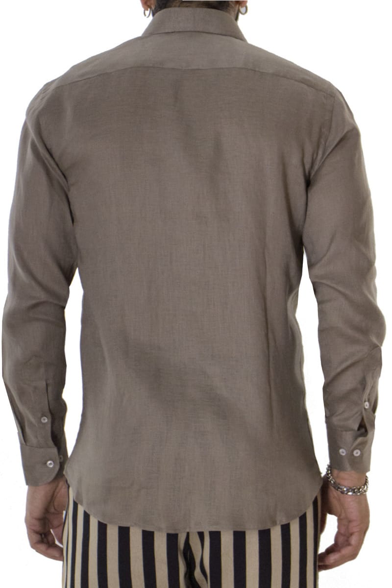Camicia uomo Fango in lino 100% collo semi francese tinta unita vestibilita comoda