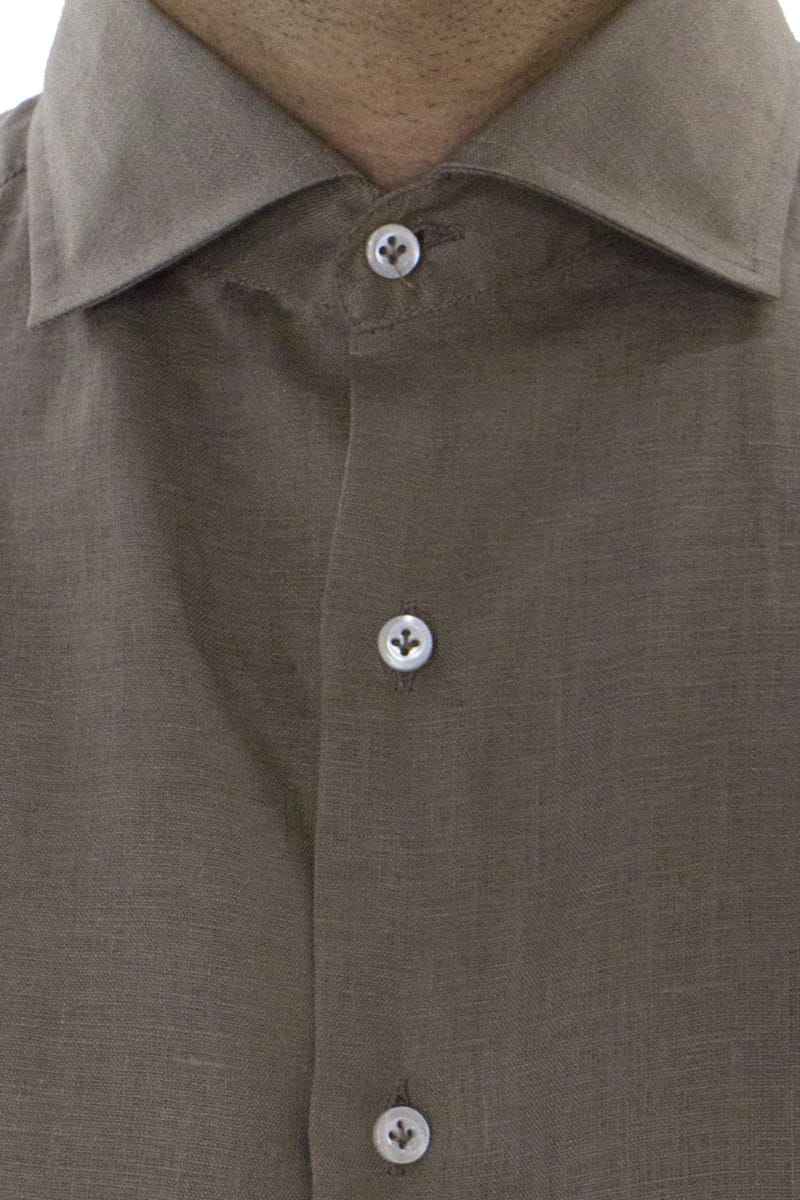 Camicia uomo Fango in lino 100% collo semi francese tinta unita vestibilita comoda