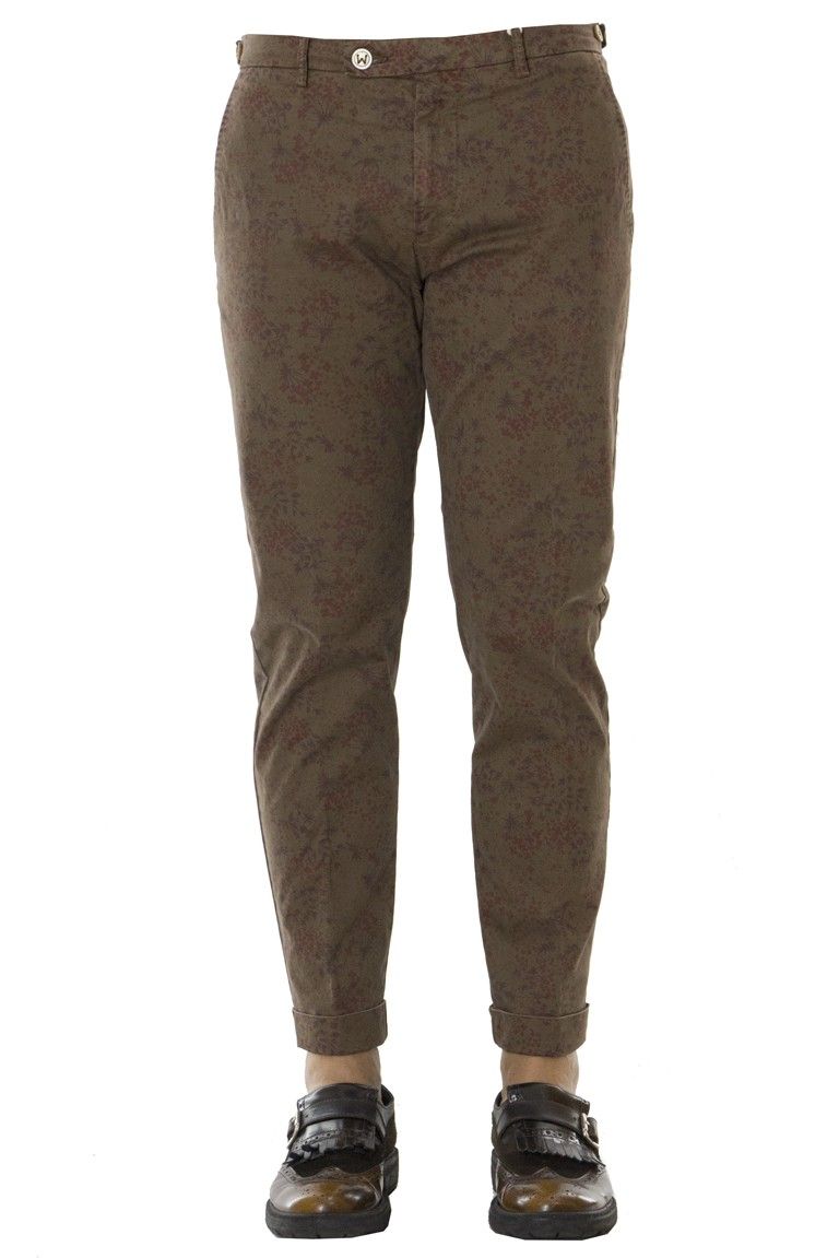PANTALONE UOMO TASCA AMERICA IN COTONE CON FANTASIA FIORI MARRONE