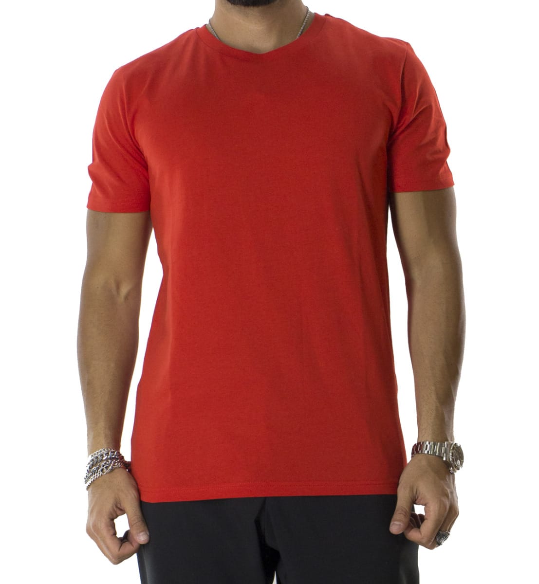 T-shirt da uomo Rosso in cotone organico tinta unita regular fit elasticizzata girocollo