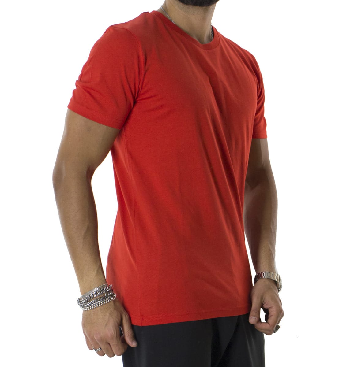 T-shirt da uomo Rosso in cotone organico tinta unita regular fit elasticizzata girocollo