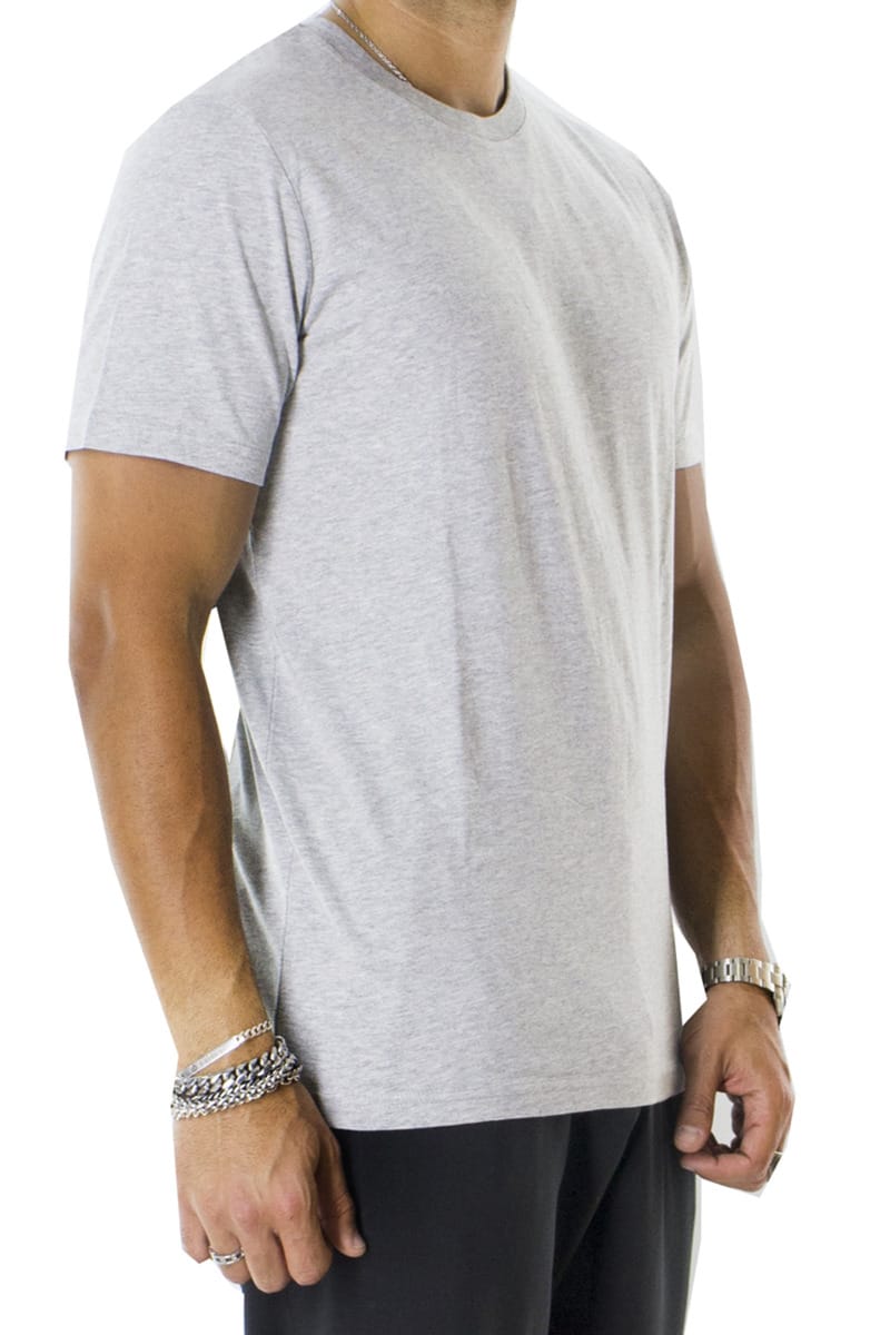 T-shirt da uomo Grigio chiaro in cotone fiammato tinta unita regular fit elasticizzata girocollo