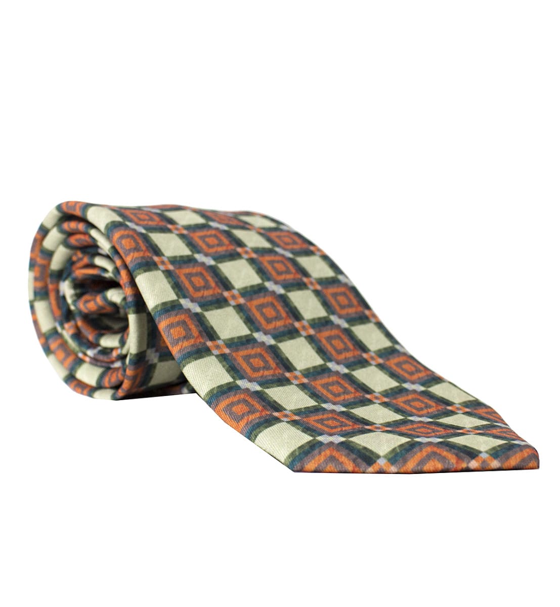 Cravatta uomo beige fantasia quadri arancio compresa di pochette abbinata
