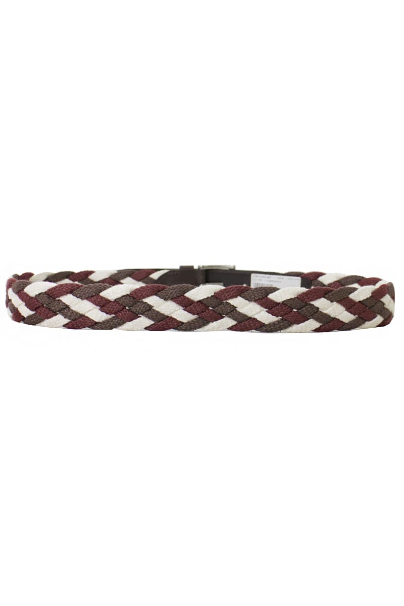 Cintura uomo in corda intrecciata bordeaux bianco e marrone con inserti in pelle