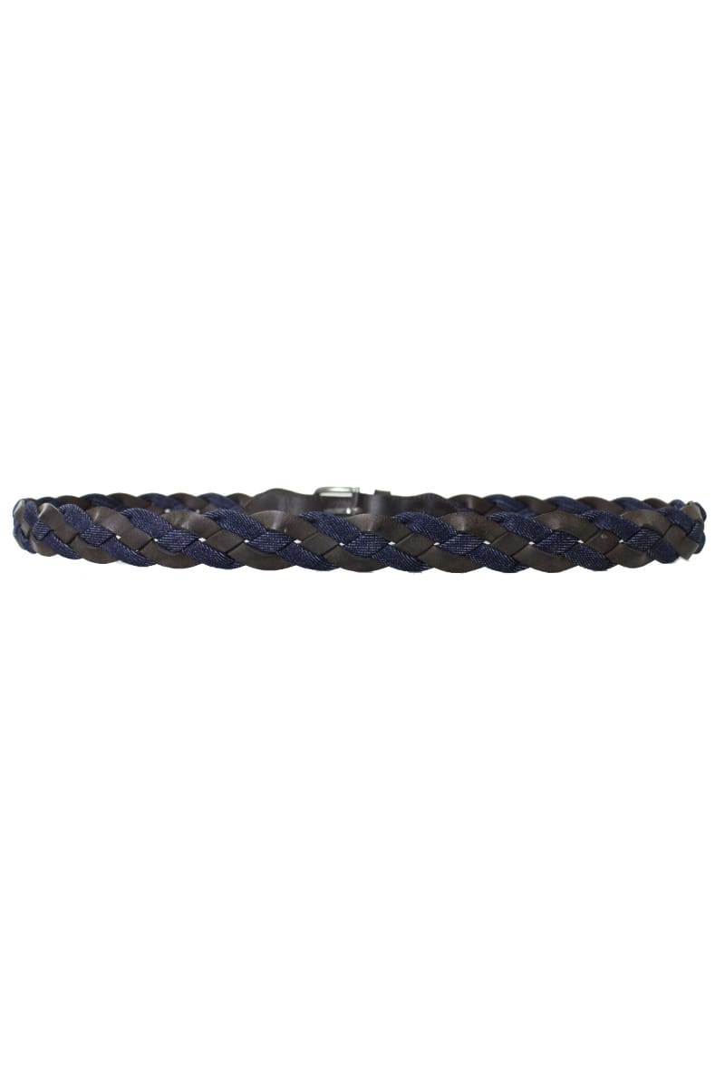 Cintura uomo in pelle intrecciata con denim made in italy