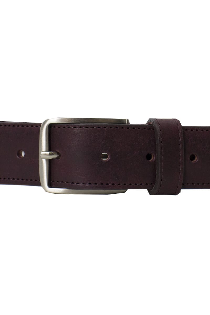 Cintura uomo grigia in camoscio retro  e fibbia pelle bordeaux