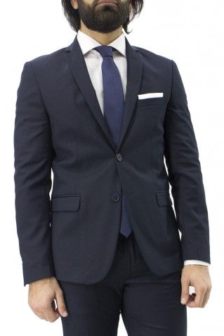 Giacca Uomo Monopetto blu  slim fit con pochette nel taschino