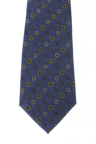 Cravatta uomo bluette effetto lana fantasia fior giallo blu larghezza 7cm