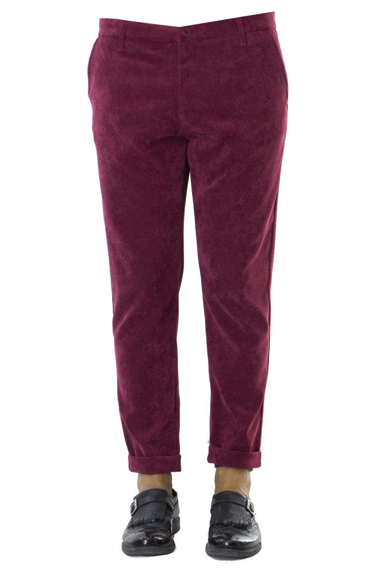 Pantalone uomo velluto a costine strette cavallo basso con risvolto