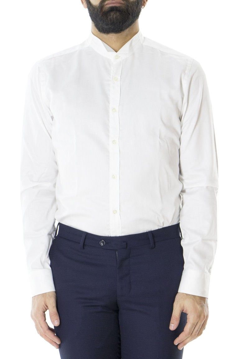 Camicia uomo bianca  cotone elasticizzato collo diplomatico slim fit