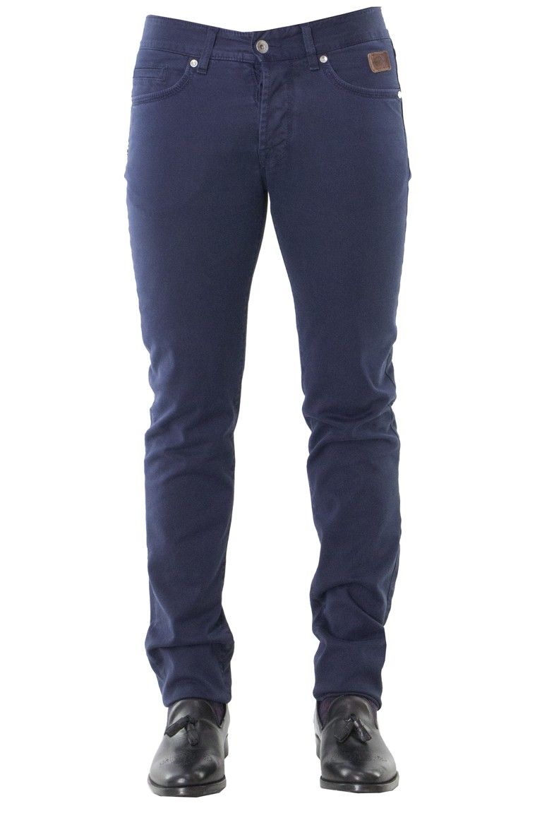 Pantalone uomo 5 tasche blu invernale chiusura bottoni