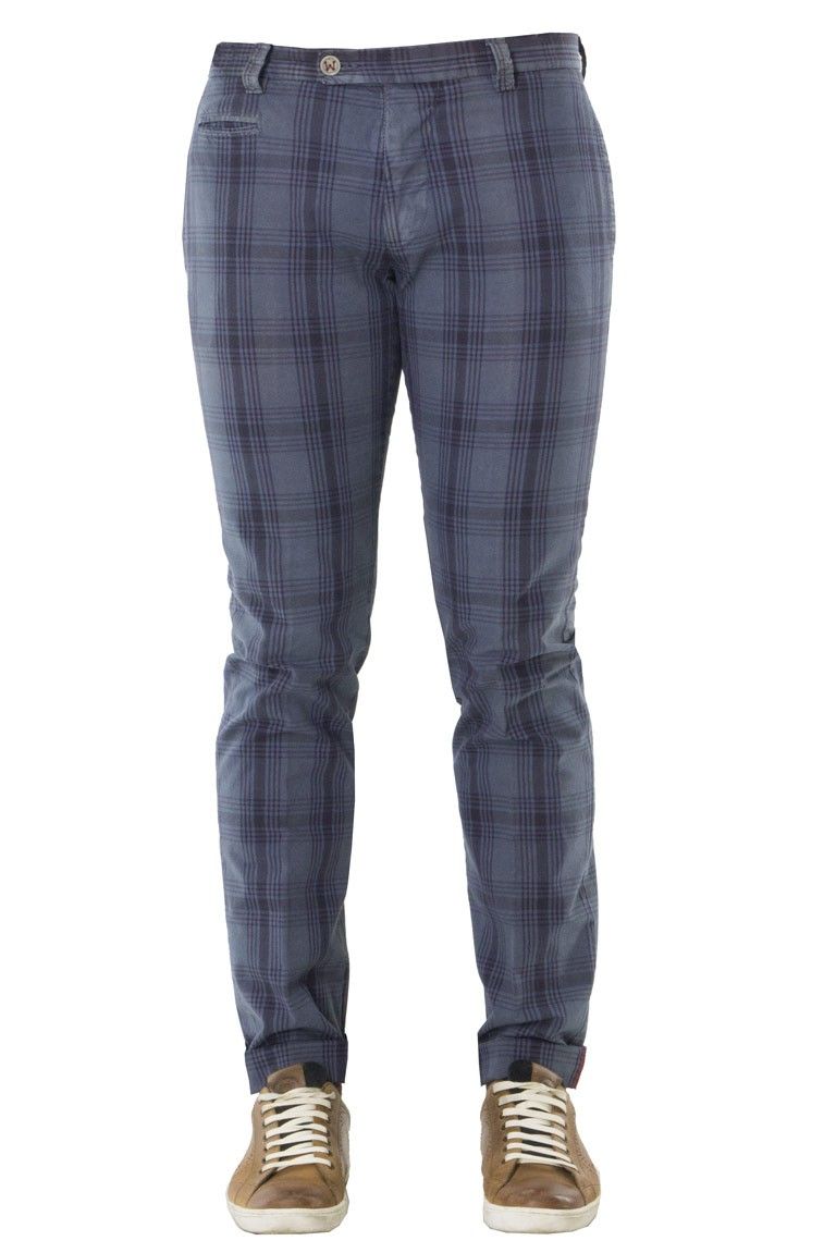 PANTALONE UOMO TASCA AMERICA IN COTONE FANTASIA QUADRI BLU