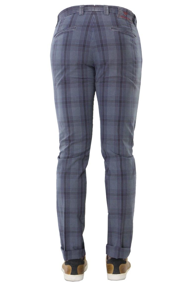 PANTALONE UOMO TASCA AMERICA IN COTONE FANTASIA QUADRI BLU