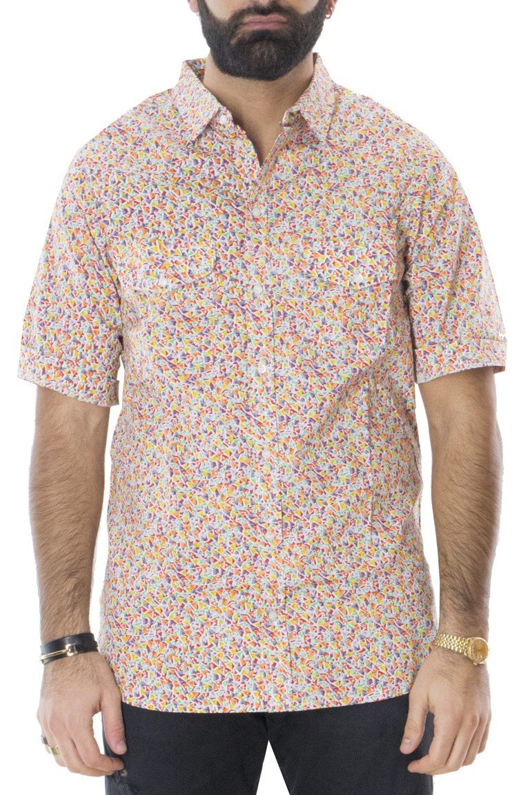Camicia uomo cotone over mezze maniche fantasia