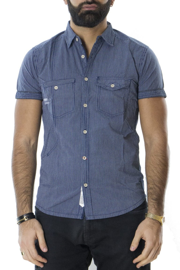 Camicia da uomo casual fantasia riga mezze maniche in cotone elasticizzato