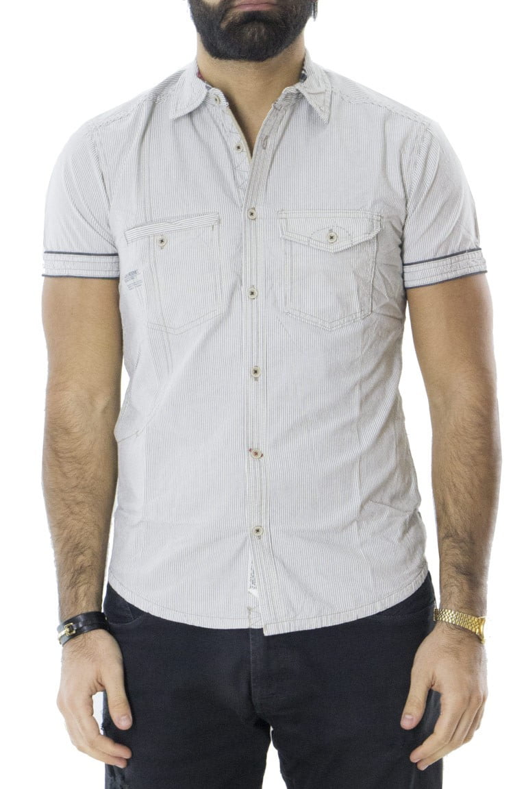 Camicia da uomo casual fantasia riga mezze maniche in cotone elasticizzato