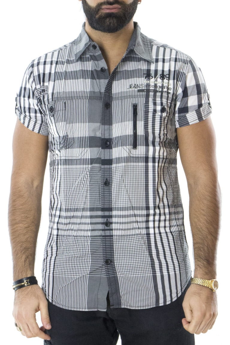 Camicia uomo mezze maniche in cotone elasticizzato fantasia quadri