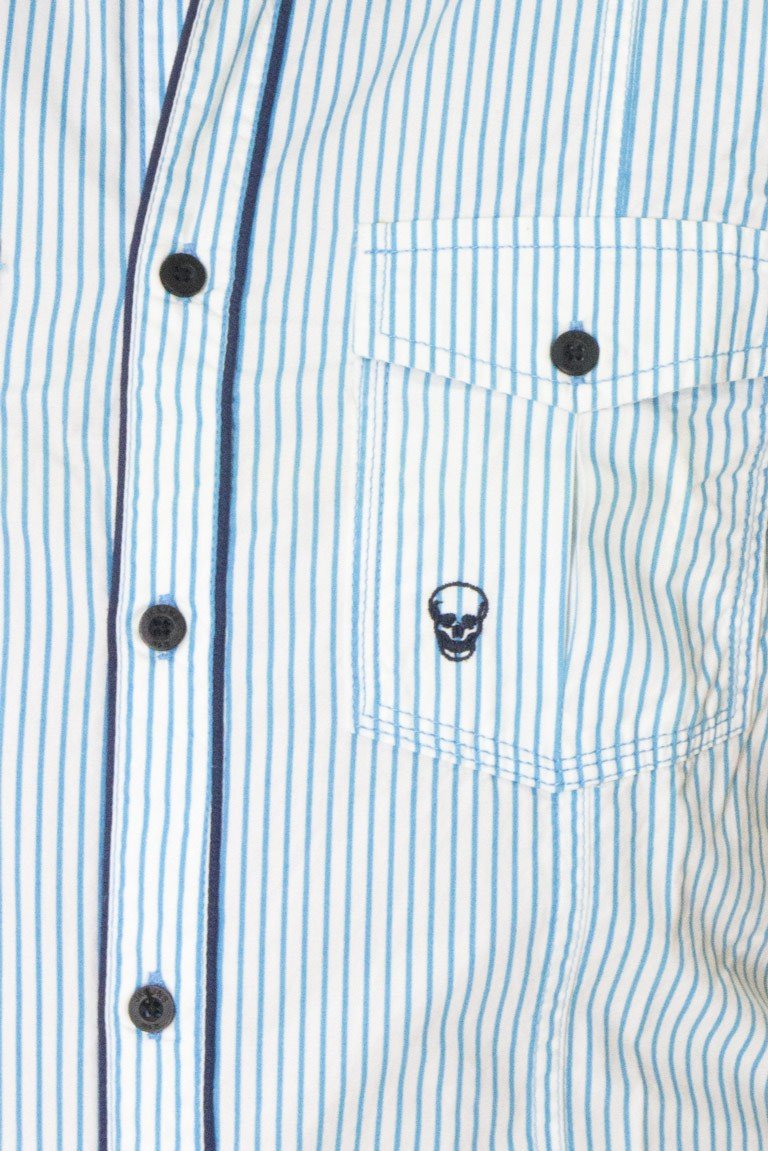 Camicia uomo mezze maniche in cotone elasticizzato fantasia riga slim