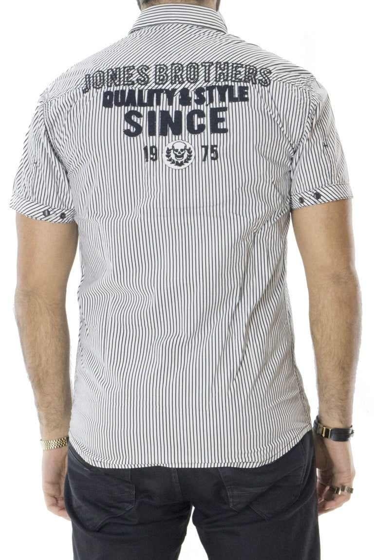 Camicia uomo mezze maniche in cotone elasticizzato fantasia riga slim