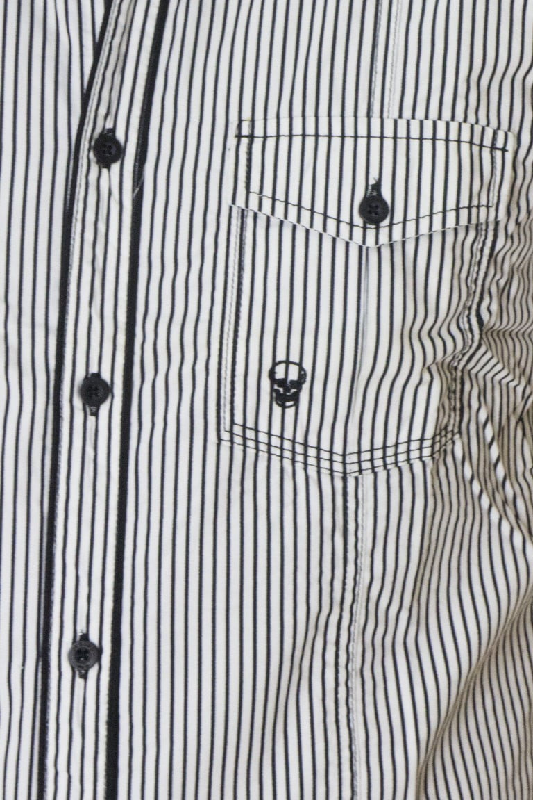 Camicia uomo mezze maniche in cotone elasticizzato fantasia riga slim
