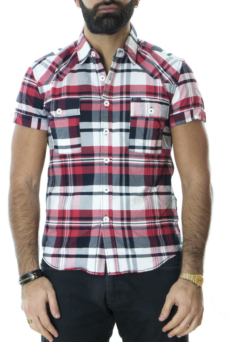 Camicia da uomo estiva mezze maniche fantasia quadri grandi