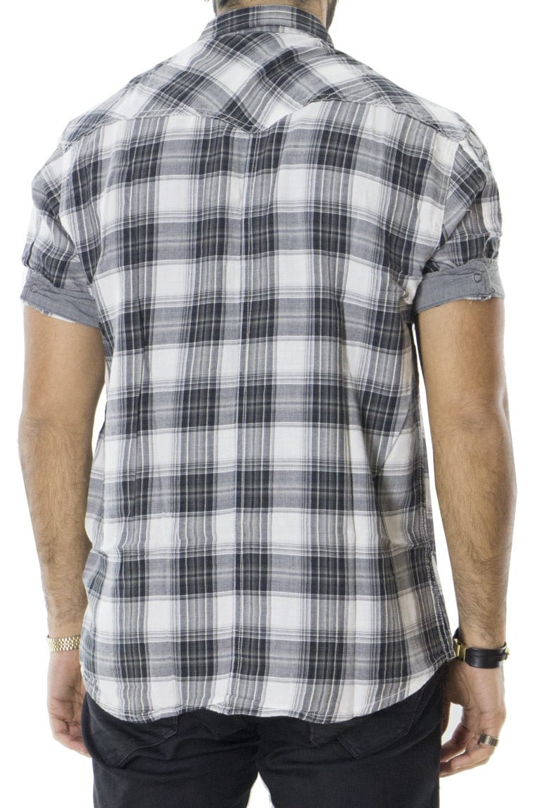 Camicia uomo mezze maniche cotone elasticizzato slim fit fantasia quadri