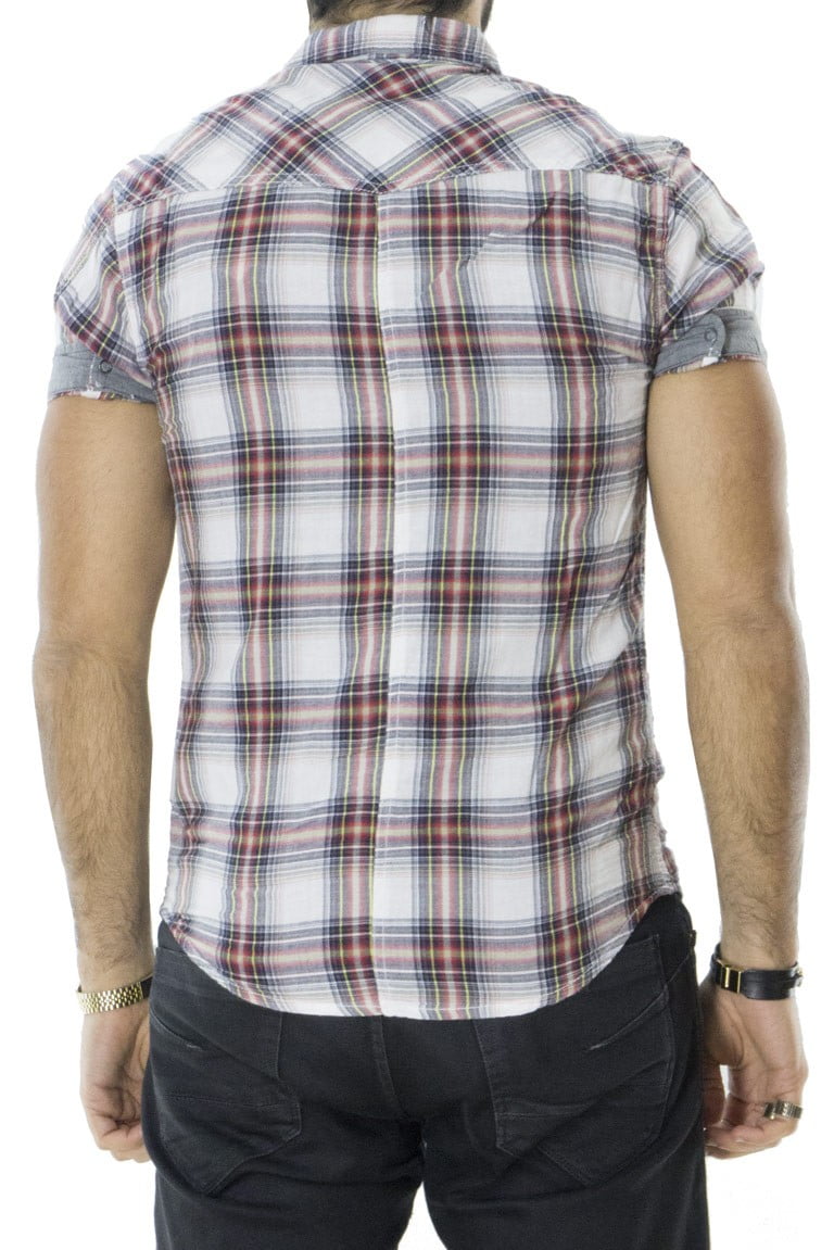 Camicia uomo mezze maniche cotone elasticizzato slim fit fantasia quadri