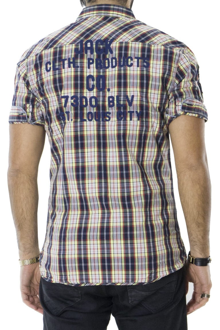 Camicia uomo mezze maniche cotone elasticizzato slim fantasia quadri