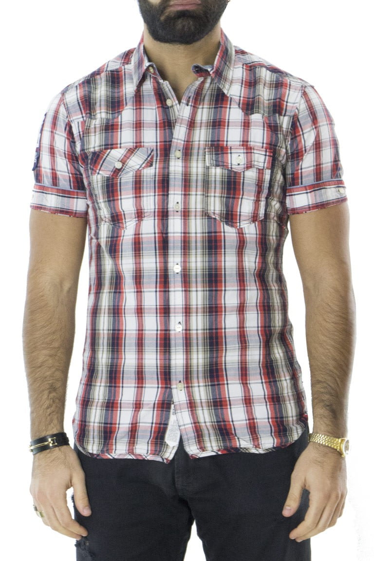 Camicia uomo mezze maniche cotone elasticizzato slim fantasia quadri