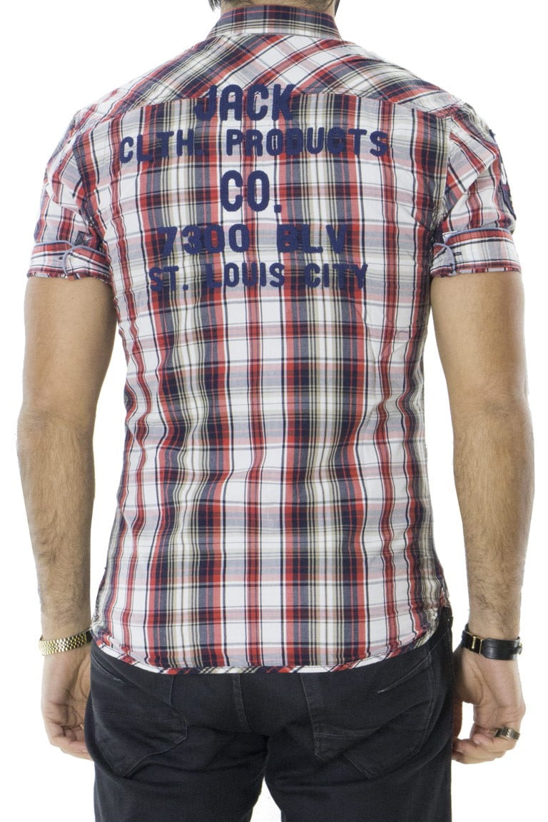 Camicia uomo mezze maniche cotone elasticizzato slim fantasia quadri