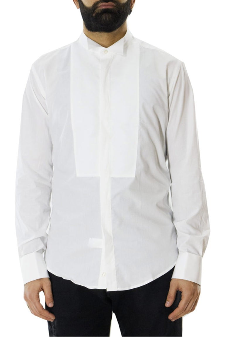 Camicia elegante uomo cotone fisso slim collo diplomatico polso gemelli