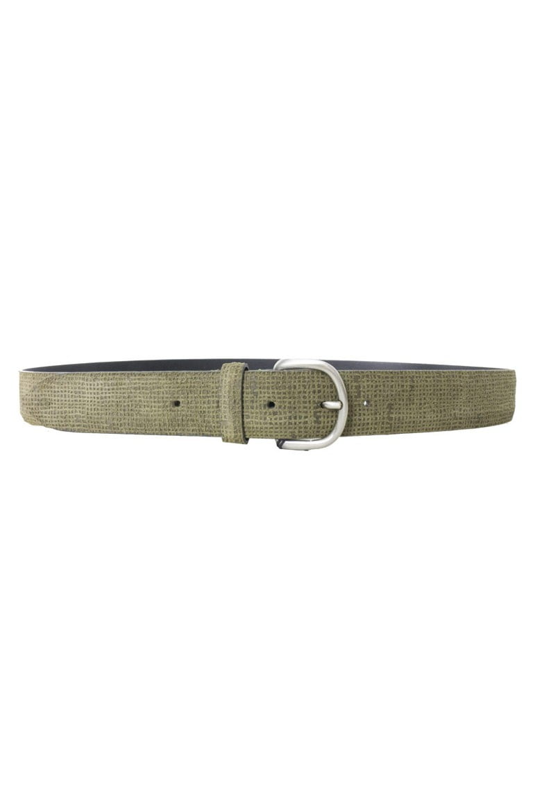 Cintura uomo vera pelle verde effetto camoscio microquadro