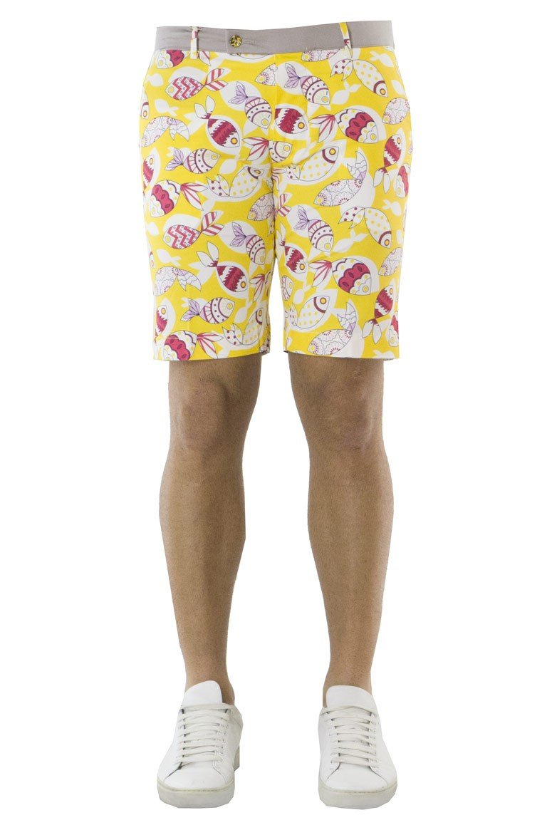 Bermuda casual da uomo in cotone fantasia pesci tasca america