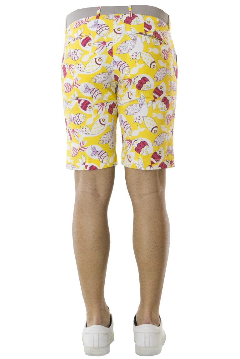 Bermuda casual da uomo in cotone fantasia pesci tasca america