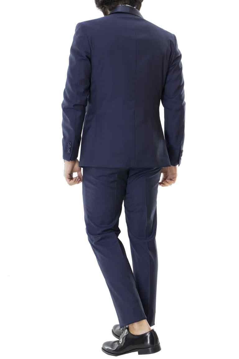 Smoking uomo blu elegante fantasia microquadro con gilet incluso