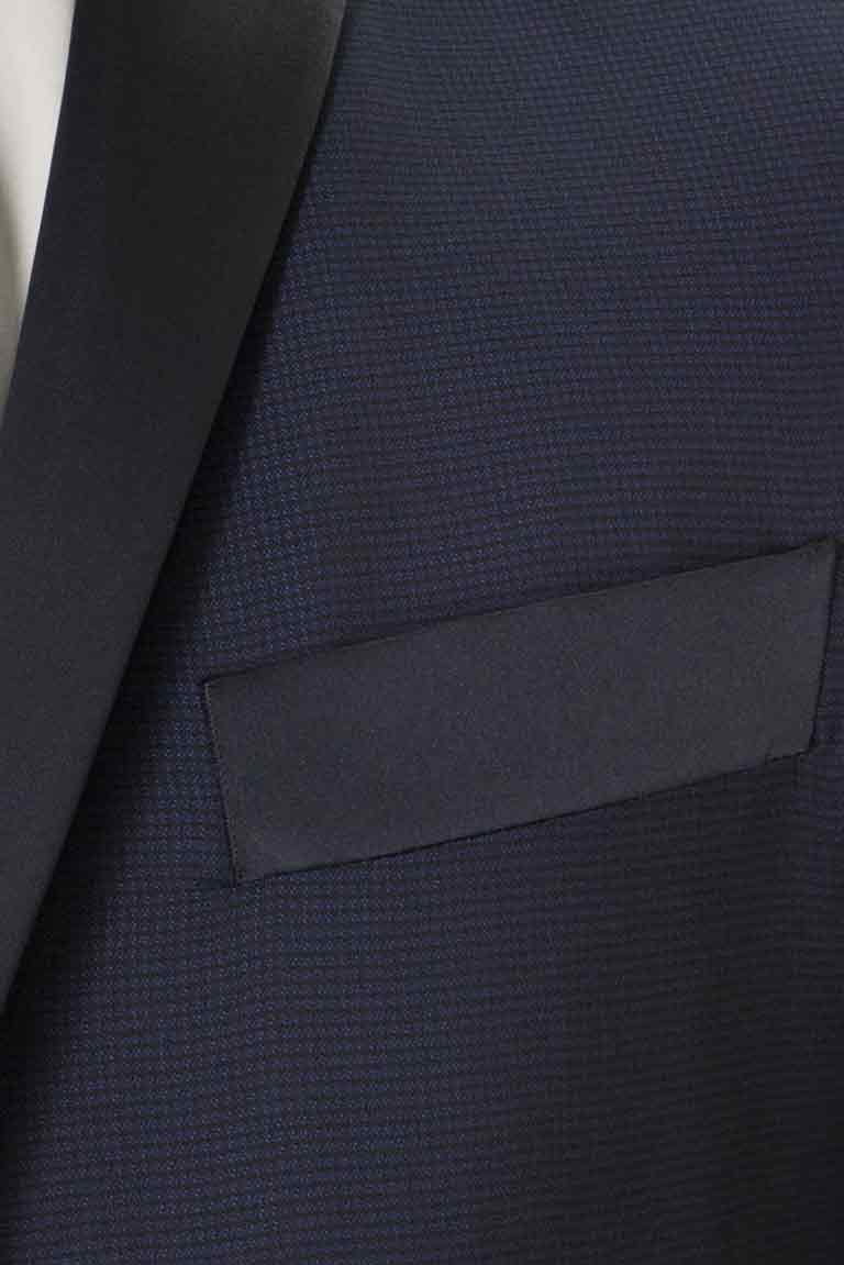 Smoking uomo blu elegante fantasia microquadro con gilet incluso