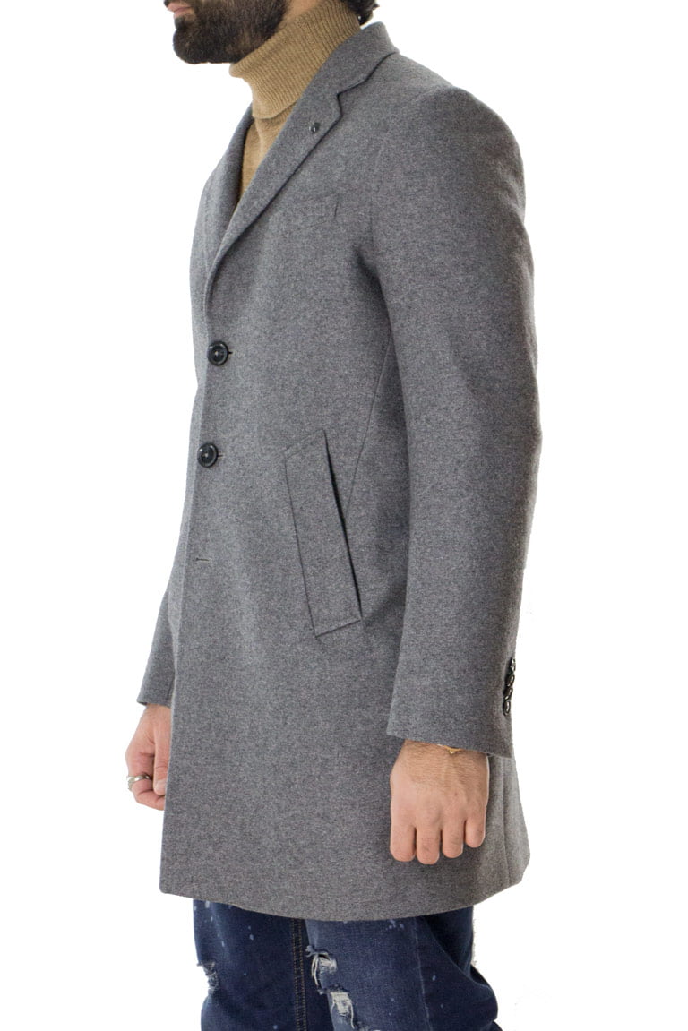 Cappotto Uomo Grigio modello monopetto in lana con tasche filo elegante casual