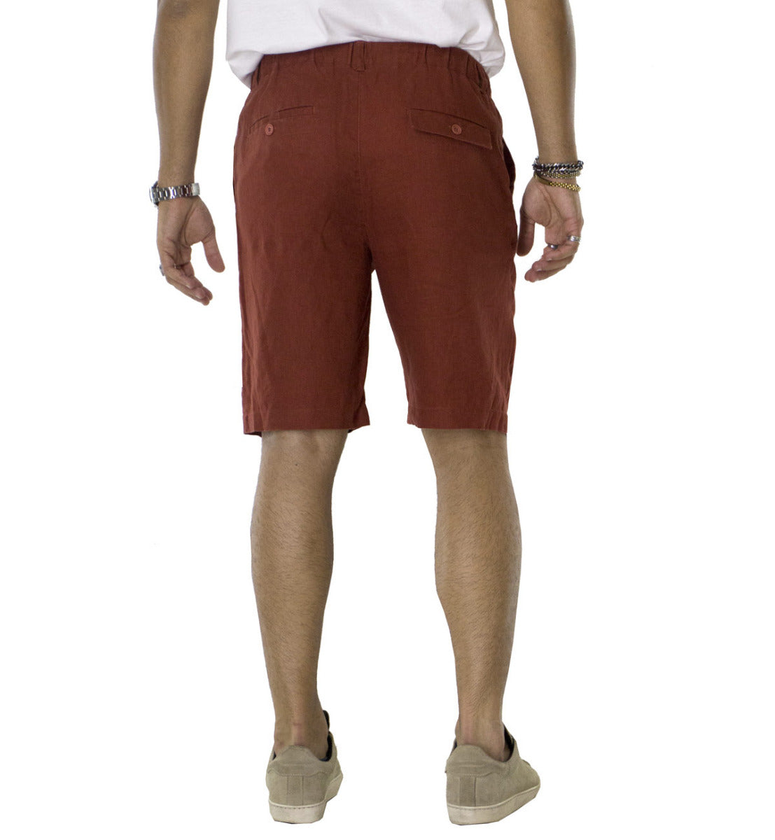 Bermuda uomo in lino modello tasca america regular fit con laccio in vita