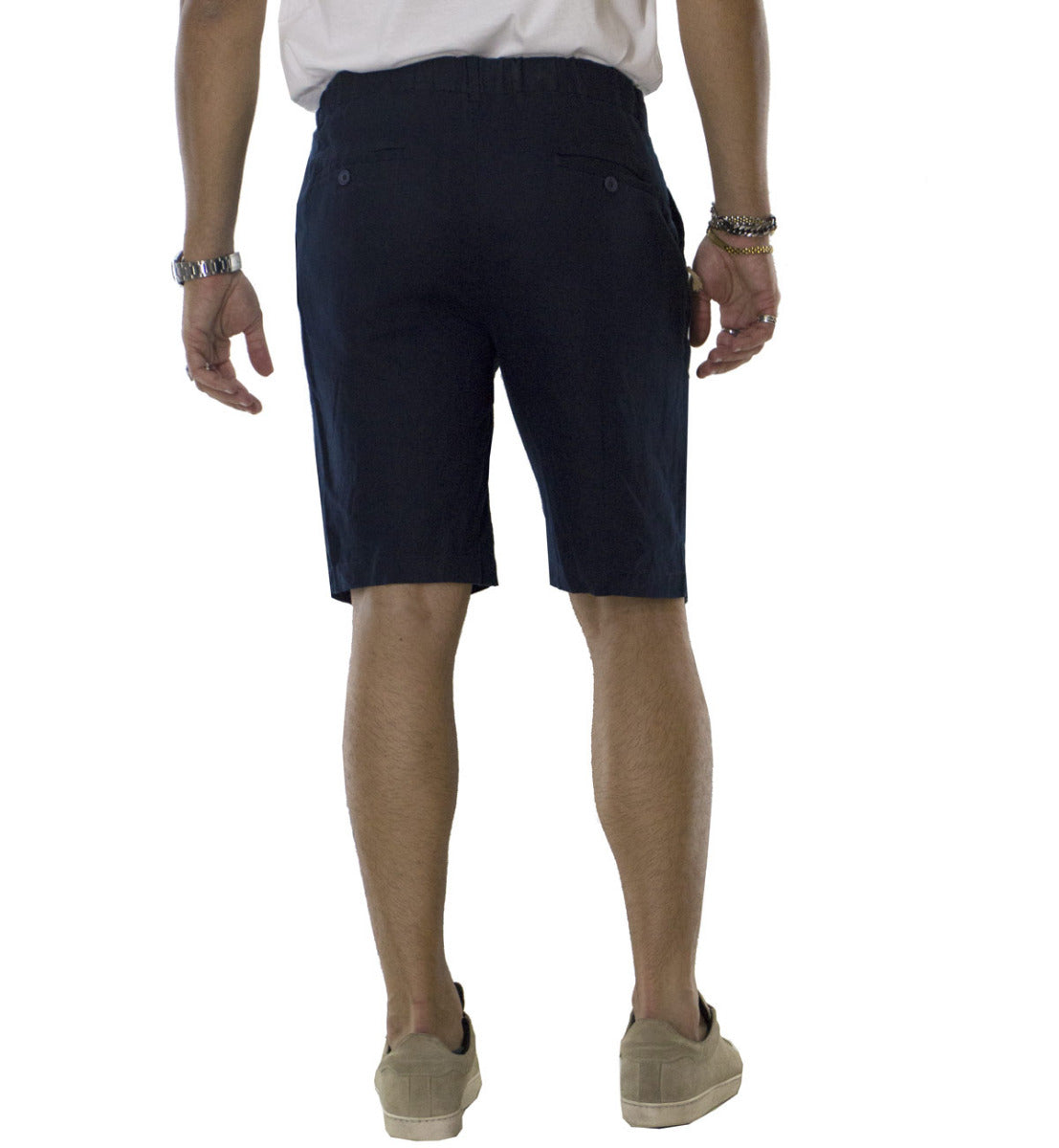 Bermuda uomo in lino modello tasca america regular fit con laccio in vita