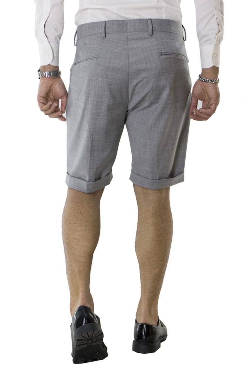 Bermuda uomo Grigio Chiaro in fresco lana vita alta con doppia pinces e tasca america