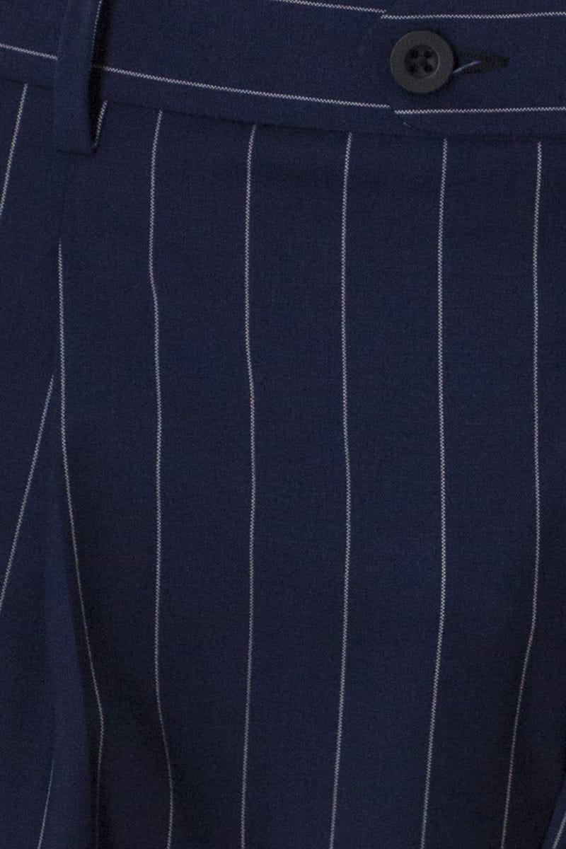 Bermuda uomo bluette gessato in fresco lana vita alta con doppia pinces e tasca america