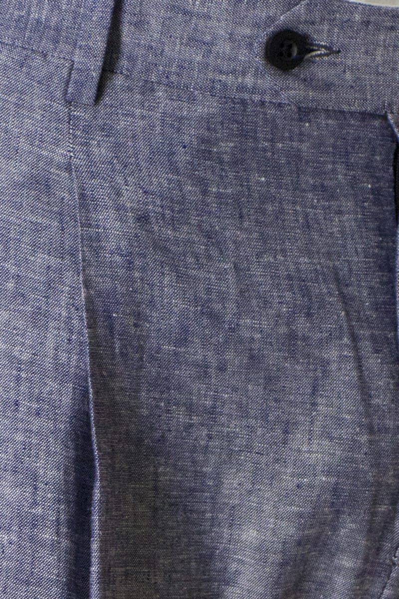 Bermuda uomo Blu in lino vita alta con doppia pinces e tasca america