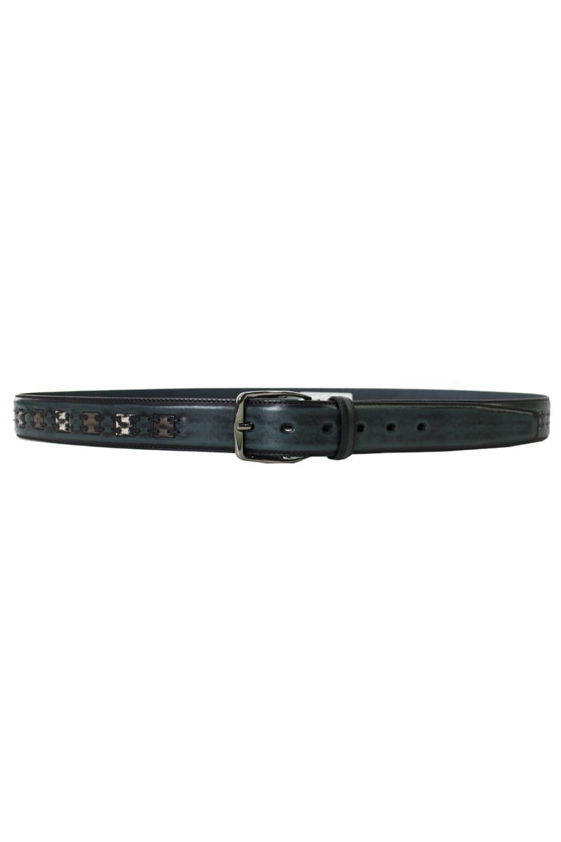 Cintura uomo verde in vera pelle vintage effetto consumato made in italy