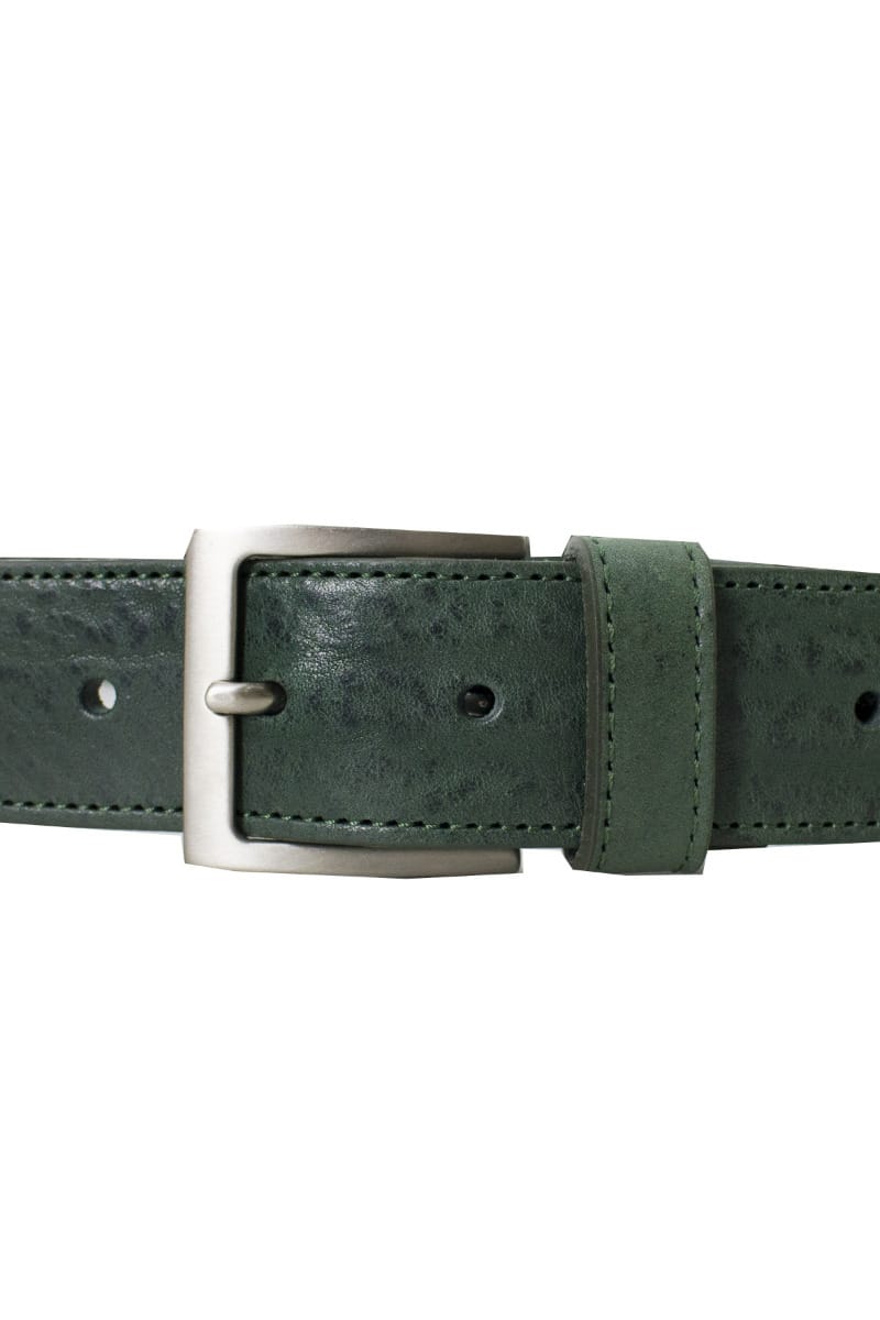 Cintura uomo beige in pelle intrecciata con retro e fibbia pelle verde