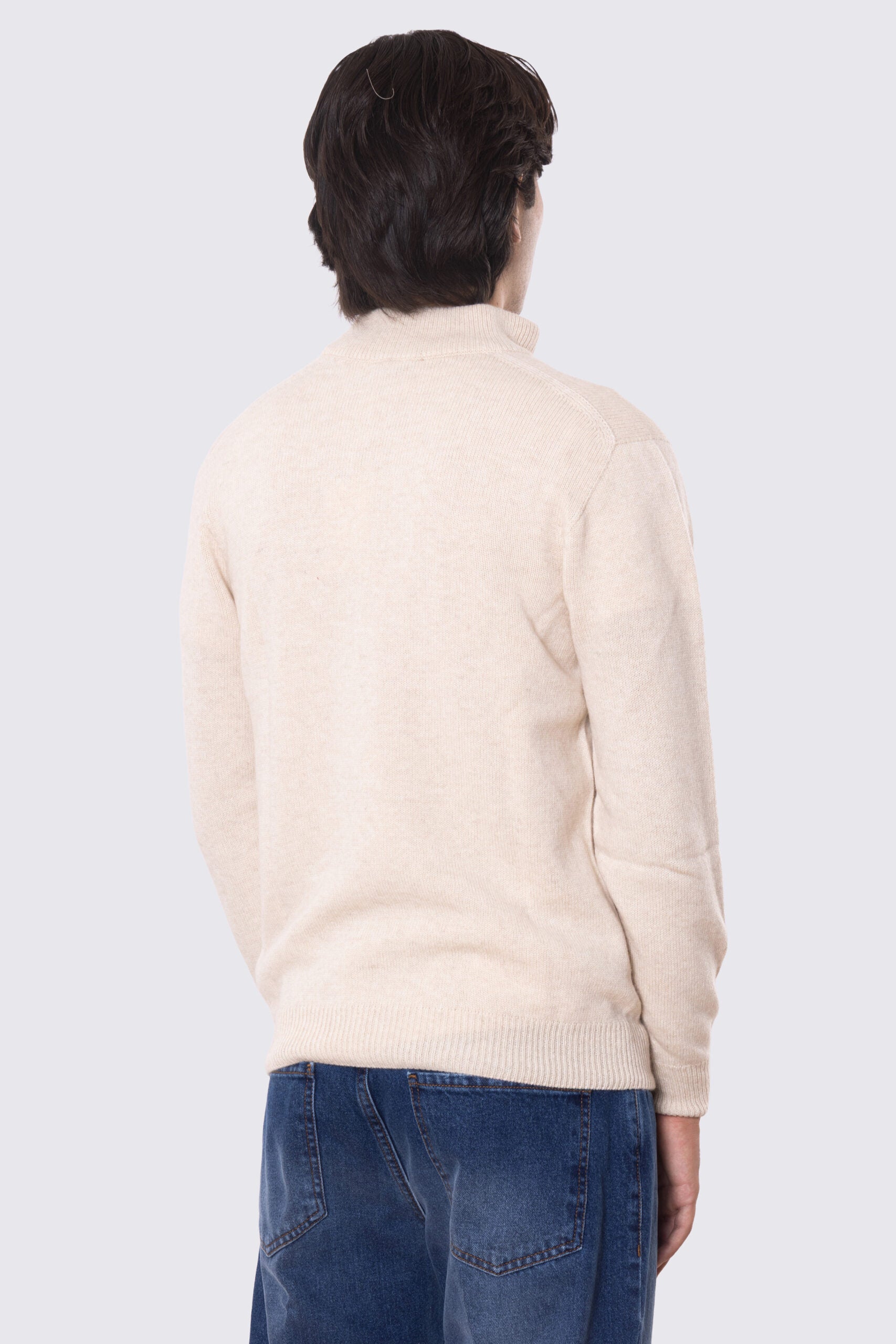Maglione collo alto con mezza zip a scomparsa panna 100% cashmere a tubolare tinta unita con elastici sulle maniche e sul fondo Finezza 12.