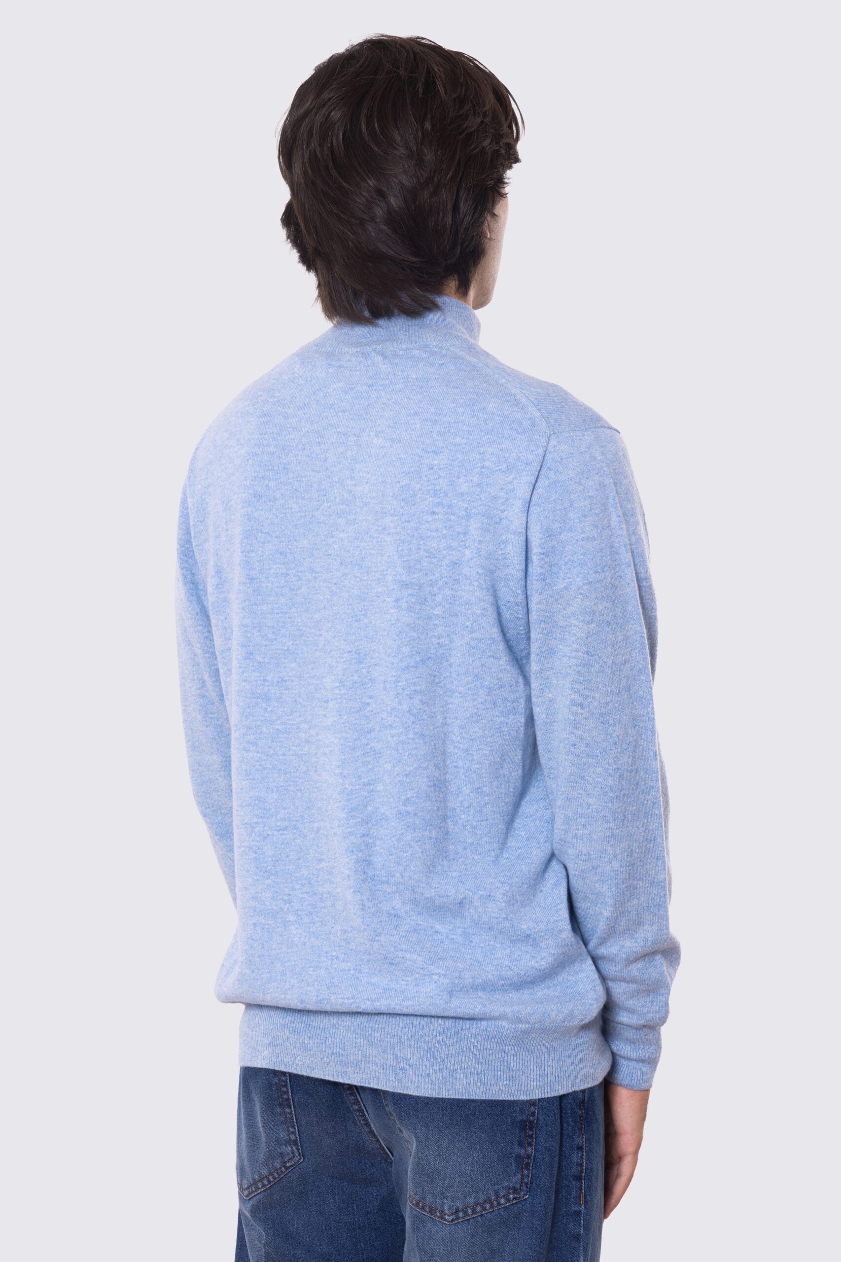 Cardigan collo alto con bottoni azzurro 100% cashmere a tubolare tinta unita con elastici sulle maniche e sul fondo Finezza 12