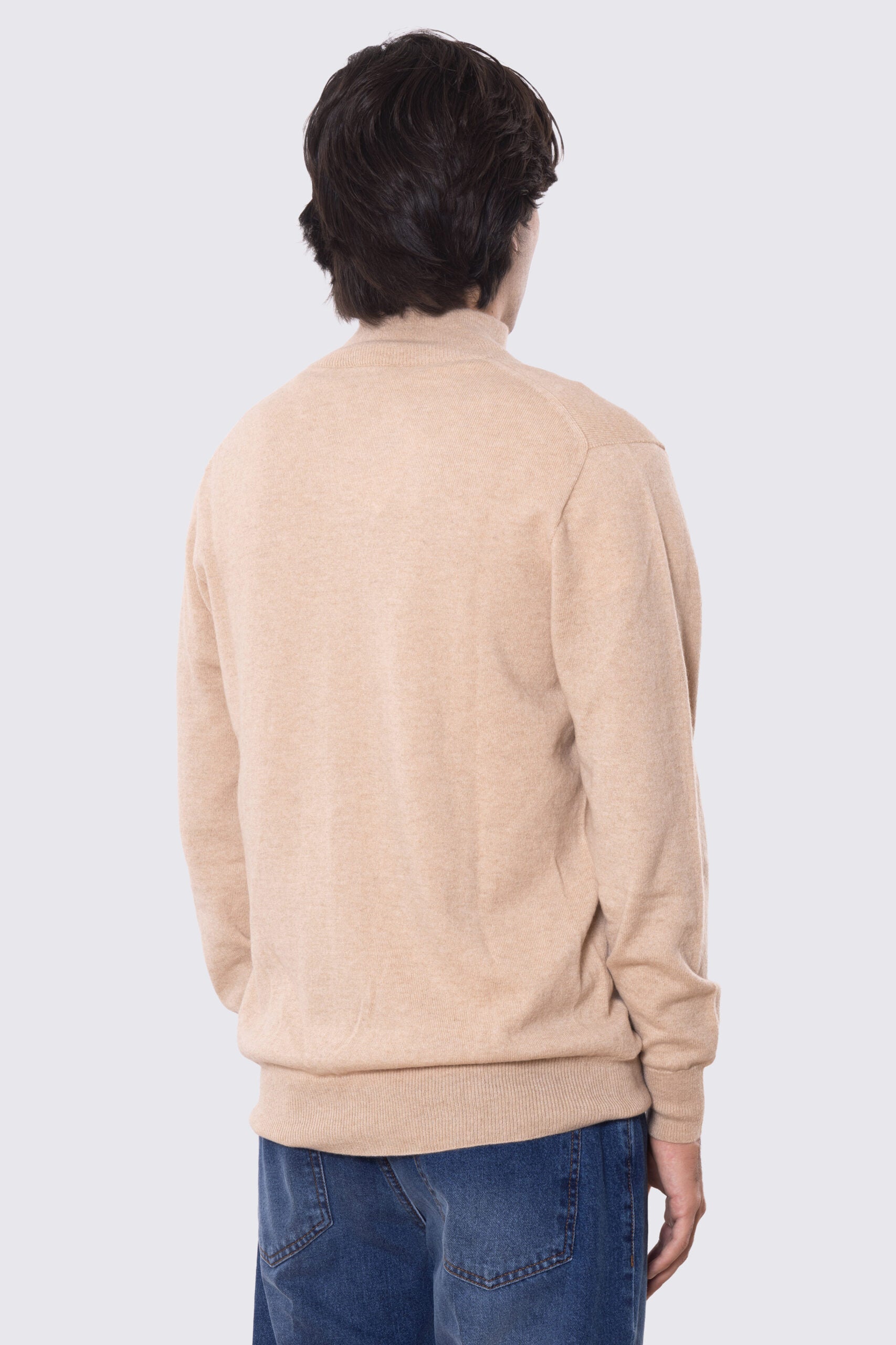 Cardigan collo alto con bottoni Color cammello 100% cashmere a tubolare tinta unita con elastici sulle maniche e sul fondo Finezza 12