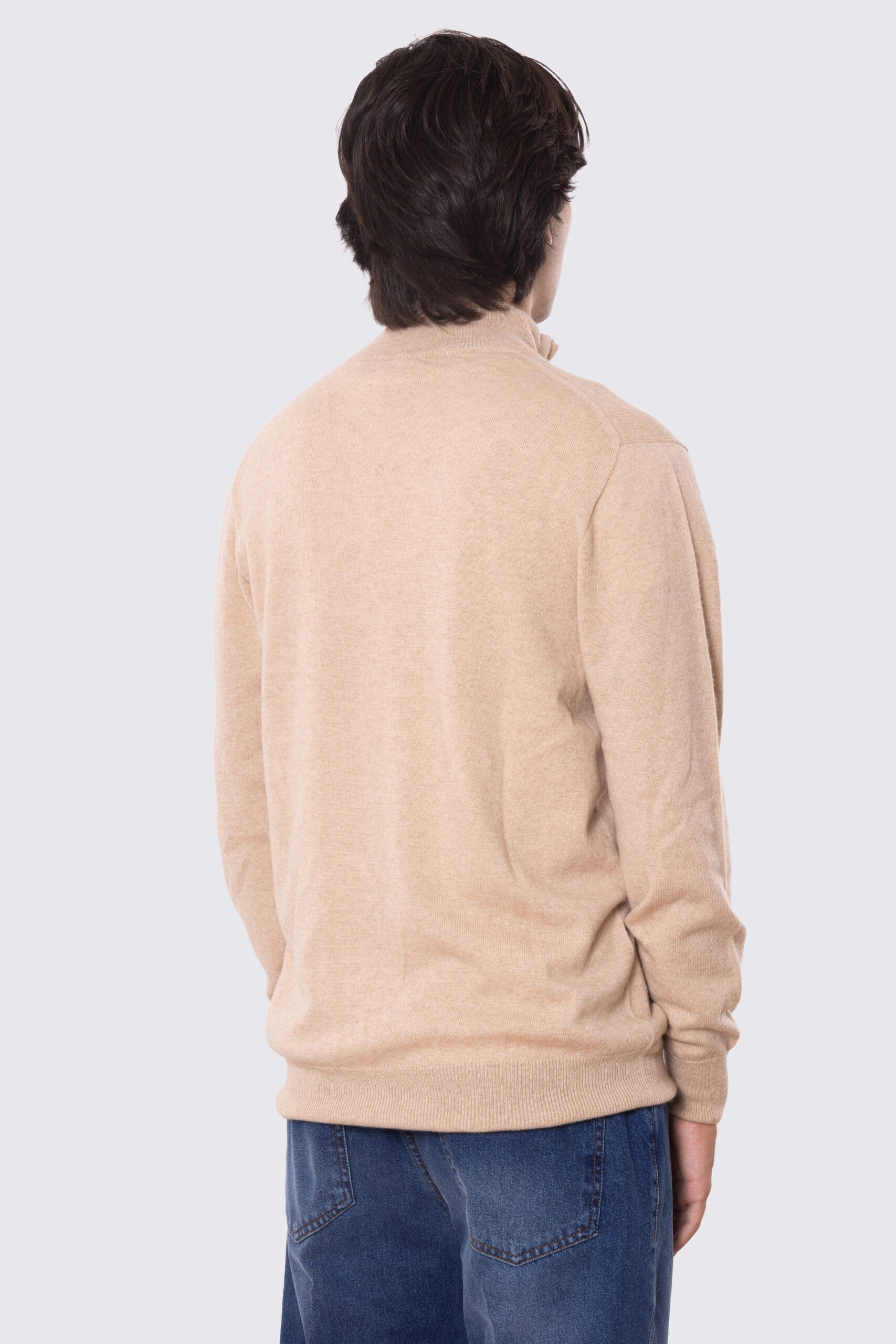 Maglione collo alto con zip a scomparsa cammello 100% cashmere a tubolare tinta unita con elastici sulle maniche e sul fondo Finezza 12