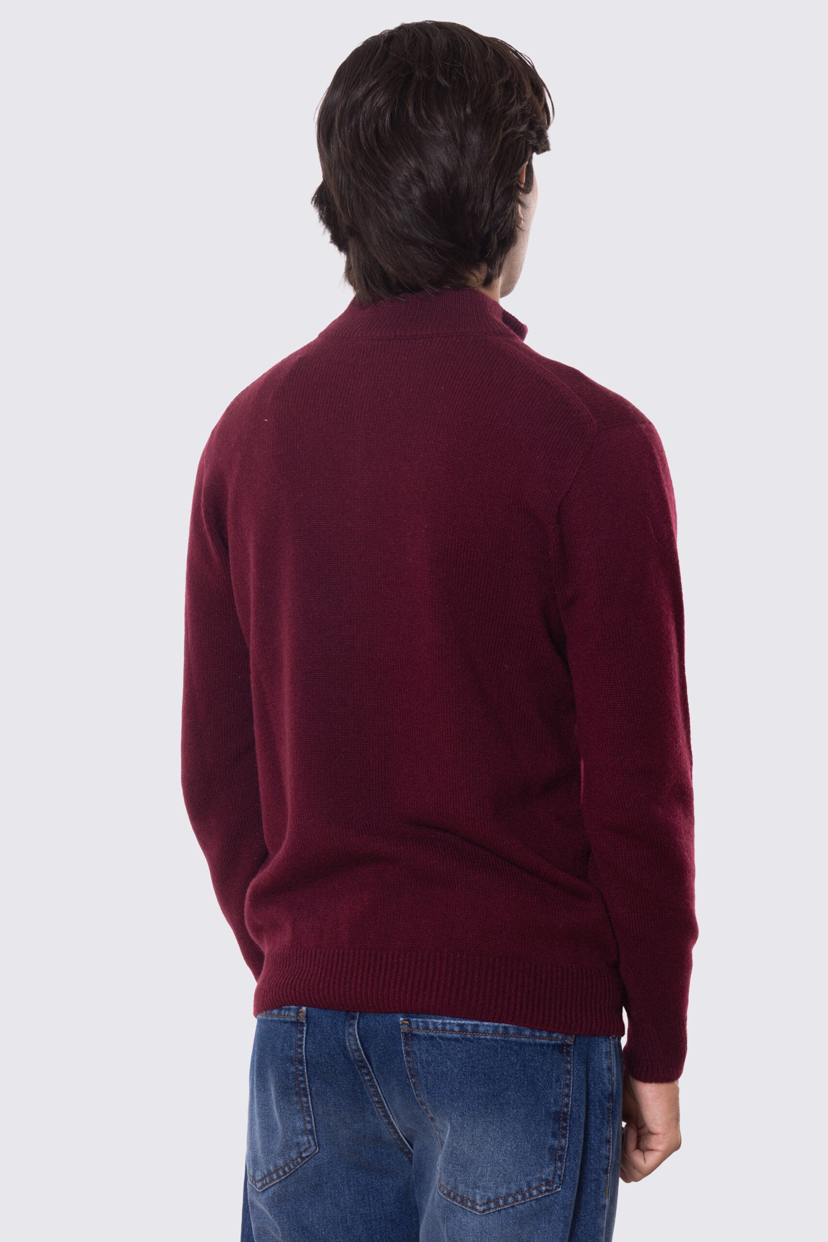 Maglione collo alto con mezza zip a scomparsa bordeaux 100% cashmere a tubolare tinta unita con elastici sulle maniche e sul fondo Finezza 12