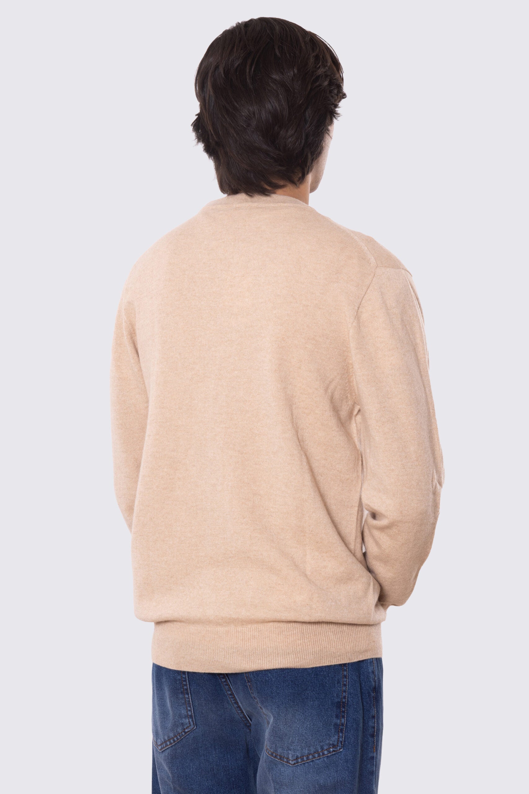 Cardigan scollo a v con bottoni Beige 100% cashmere a tubolare tinta unita con elastici sulle maniche e sul fondo Finezza 12